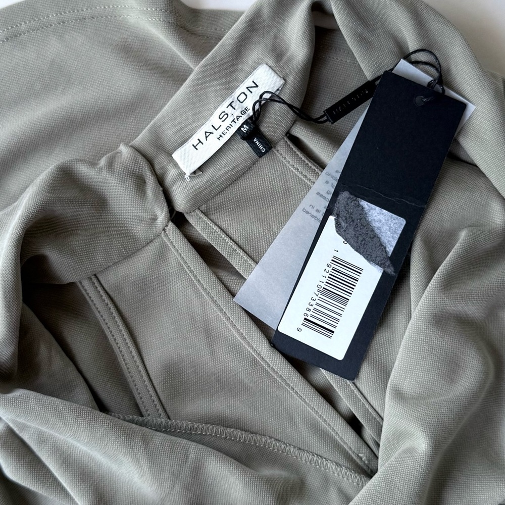 NWT Halston Heritage Asymmetrical Draped Cowl Neck Midi Dress Sage Khaki Green M - Picture 10 of 16